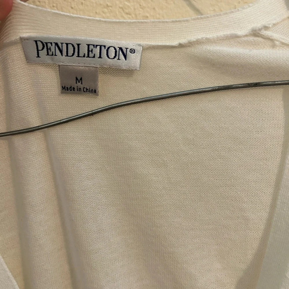 PENDLETON Cotton Women’s Cardigan Sweater Button V-Neck Lightweight White Sz M - Picture 7 of 8